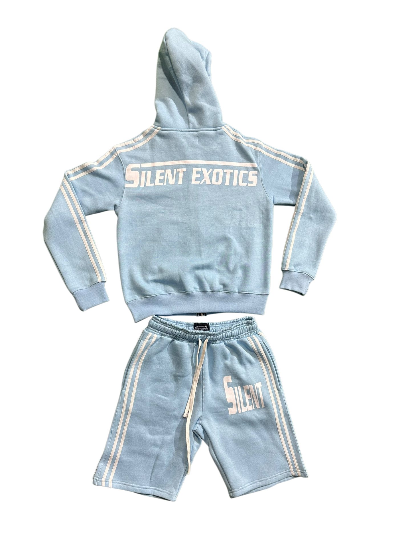 BLUE SILENT HOODIE SHORT SET