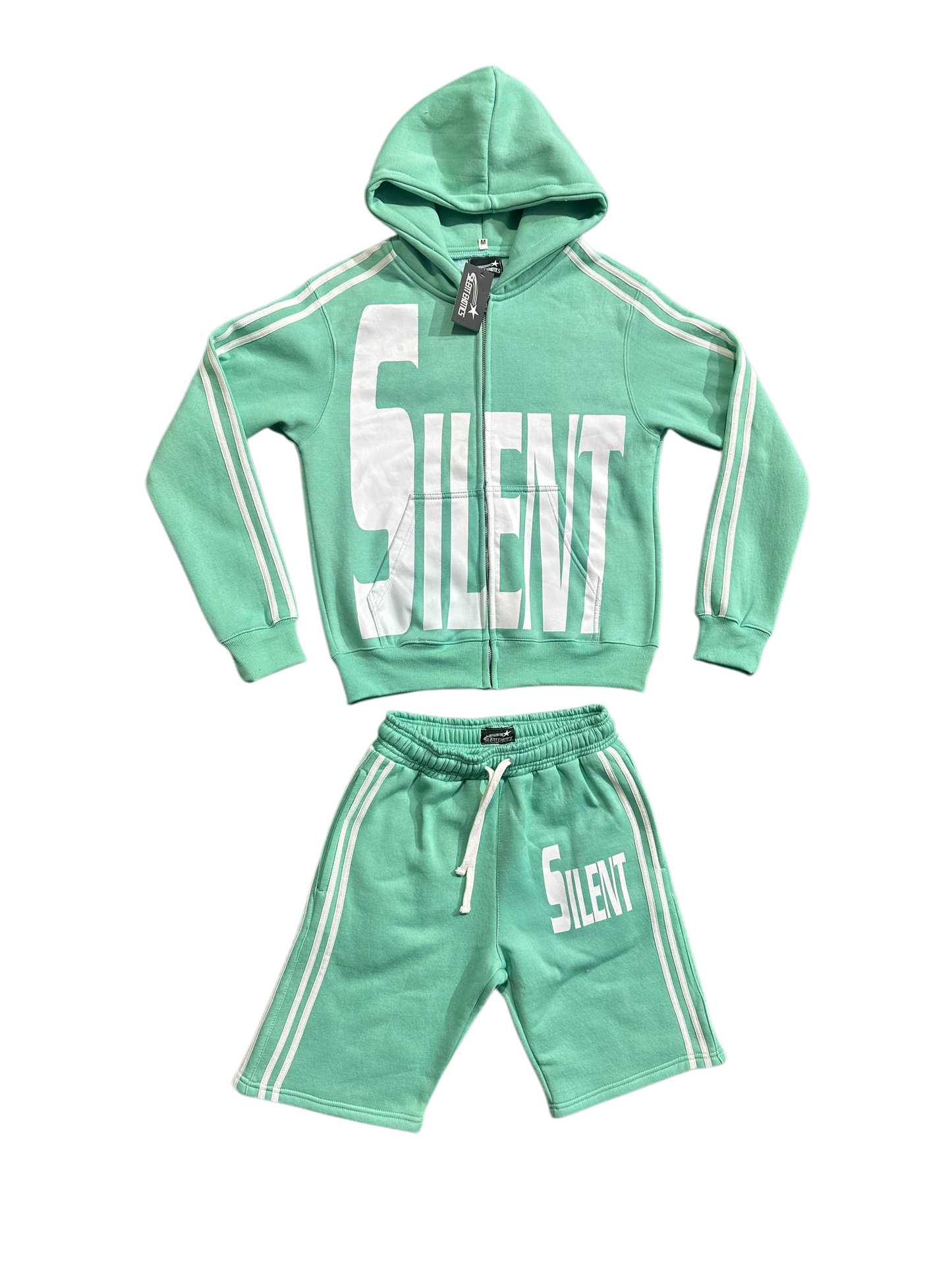 GREEN SILENT HOODIE SHORT SET