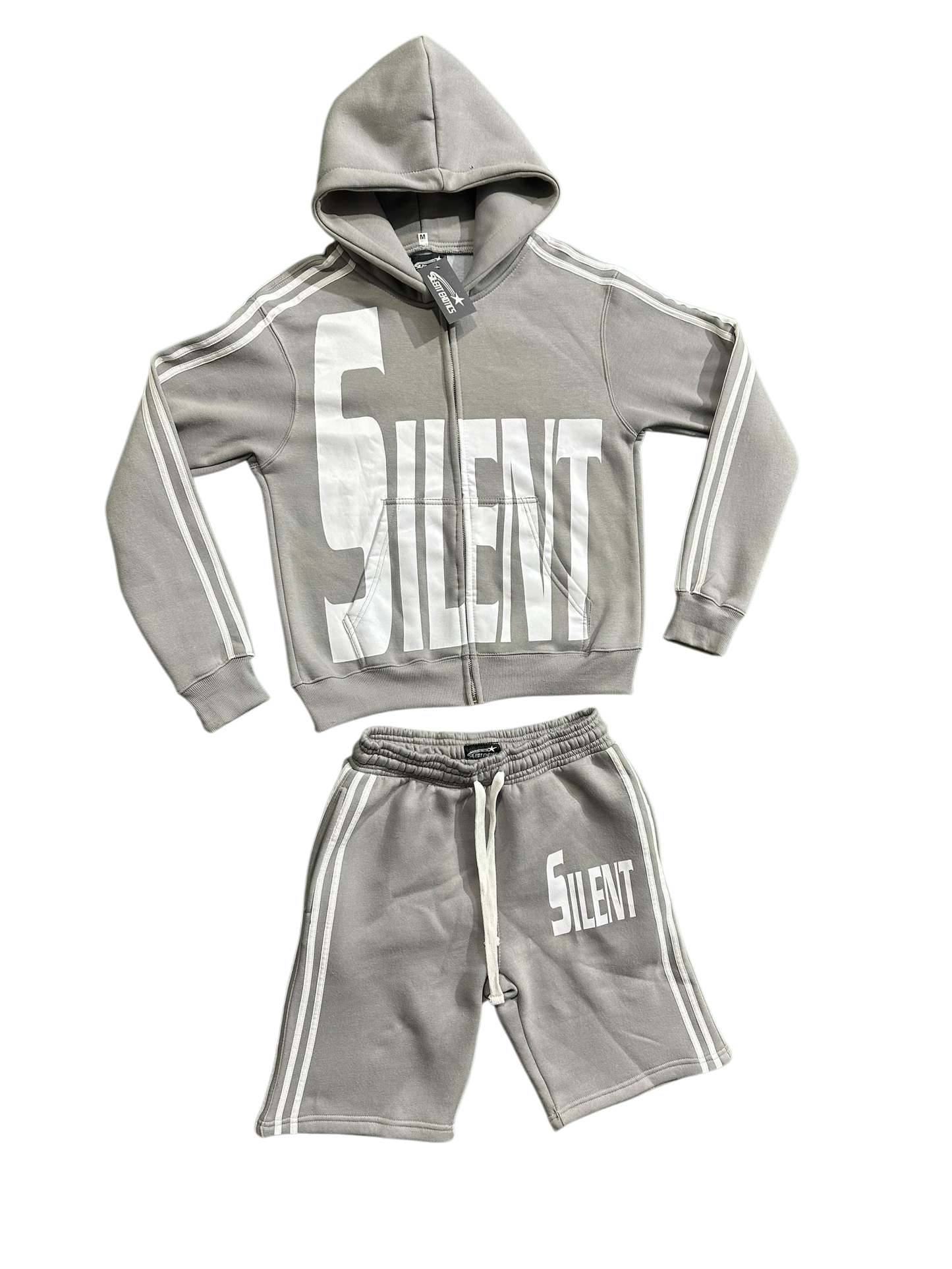 GREY SILENT HOODIE SHORT SET
