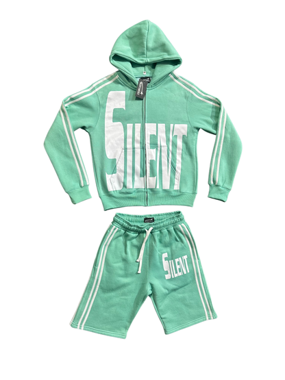 GREEN SILENT HOODIE SHORT SET
