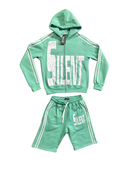 GREEN SILENT HOODIE SHORT SET