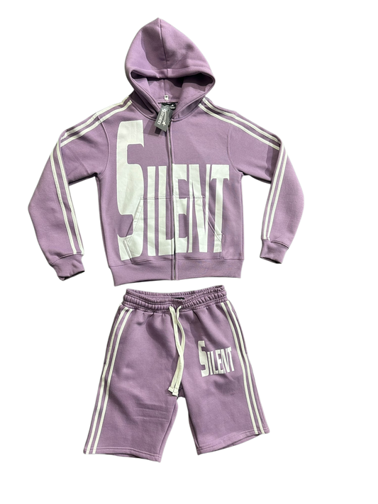 PURPLE SILENT HOODIE SHORT SET