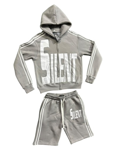 GREY SILENT HOODIE SHORT SET