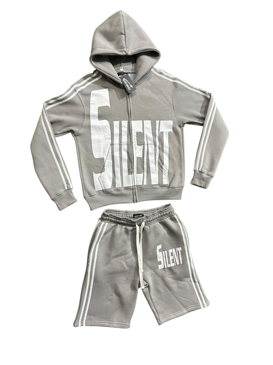 GREY SILENT HOODIE SHORT SET