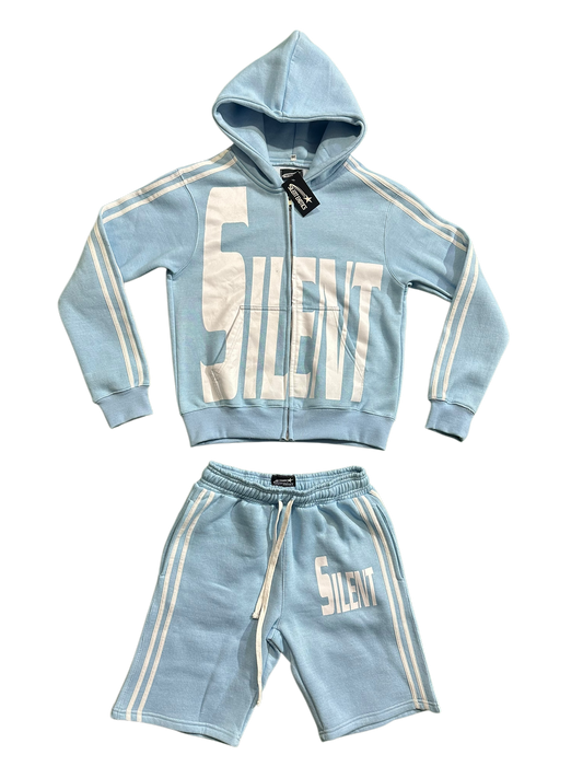 BLUE SILENT HOODIE SHORT SET