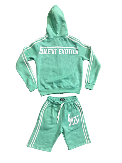 GREEN SILENT HOODIE SHORT SET
